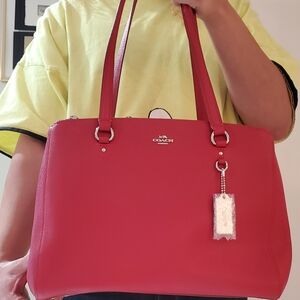 Coach Bold Red Leather Tote